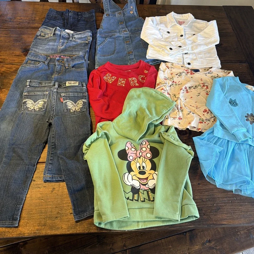 Girls Size 4 4T Clothing Lot 10pc Levi's GAP Crewcuts BCBG Disney Jeans Dress
